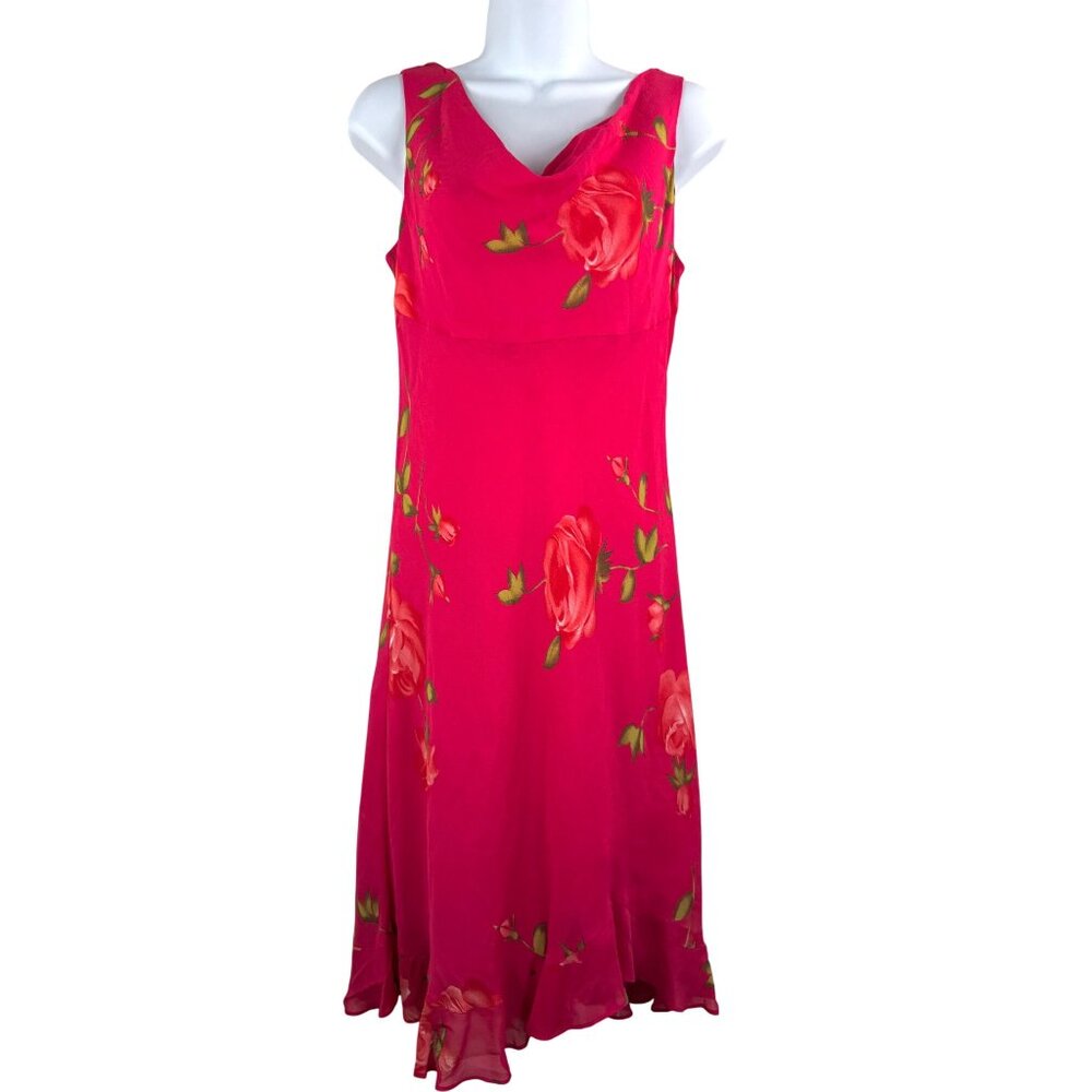 VTG Donna Ricco Pink‎ Floral Sleeveless Dress 6P Petite 90s boho